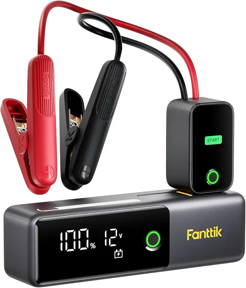 Fanttik Potent T10 1800A Portable Jump Starter, 12000mAh Jump Box for Car Battery for up to 7.0L Gas and 5.0L Diesel Engines, 12V Safe Lithium with Retractable Charging Cable, Power Bank & LED Display
