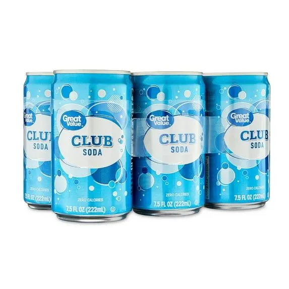 Great Value Club Soda, 7.5 fl oz, 6 Cans