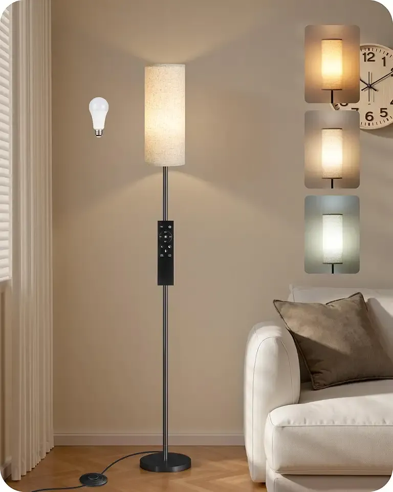64.4” Dimmable Floor Lamp for Living Room with Remote and Foot Switch, Modern Standing Tall Lamp, Corner Floor Lamp for Bedroom, 10W 900LM LED Bulb Included, 3000K-6500K, Beige, FCC Listed E06LD05W1