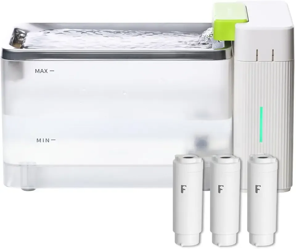 Furbulous True Clean-Drinking Automatic Water Dispenser with Ultrafiltration Tech, 316 Stainless Steel & BPA-Free Trays, 3.3L/112oz Bowl, Two-Mode Fountain for Cat/Medium Dog/Pet (Beige White, 3 UF)