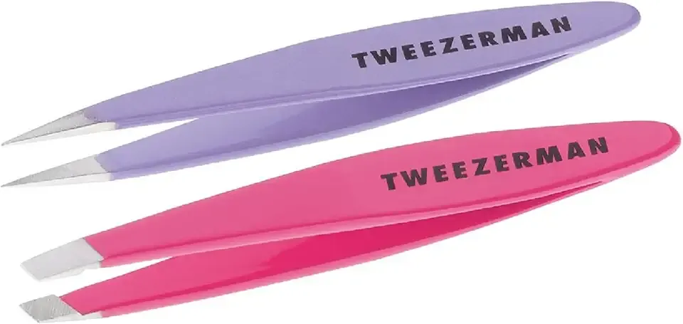 Tweezerman Mini Slant and Point Tip Tweezer - Tweezers Set for Eyebrows, Travel Tweezers for Eyebrows, Facial Hair