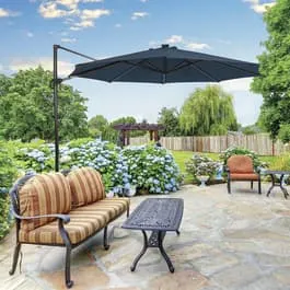 11' Roma Offset Patio Umbrella with Solar LED Lights, Blue