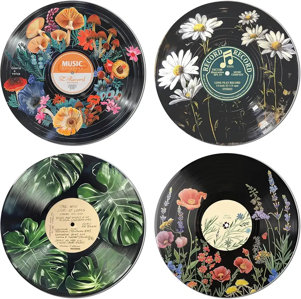 HK Studio Hippie Decor, Posters for Room Aesthetic - Botanical Wall Art, Record Decor, 4pcs 12"