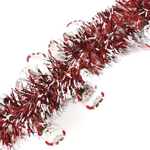 Enchanted Forest® 12' Red & White Tinsel Christmas Garland with Santa