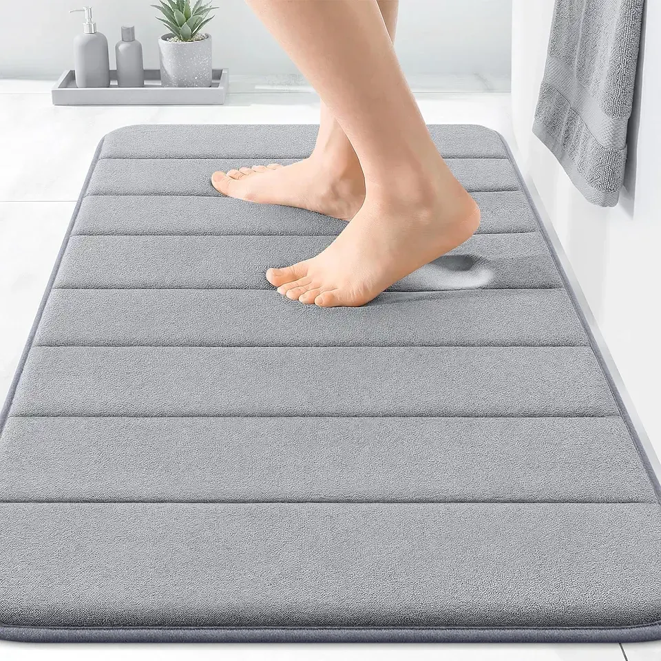 OLANLY Memory Foam Bath Mat 30x20, Super Soft Absorbent Bathroom Rugs, Quick Dry, Machine Washable Shower Floor Rugs, Bathmat Carpet, Bathroom Home Decor Accessories, Grey