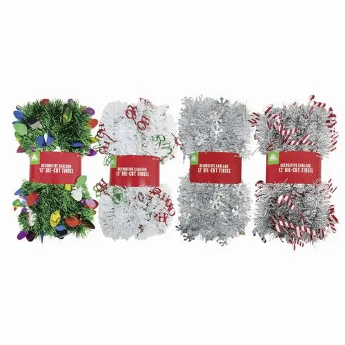 Enchanted Forest® 12' Die-Cut Decorative Tinsel Garland - Assorted Styles