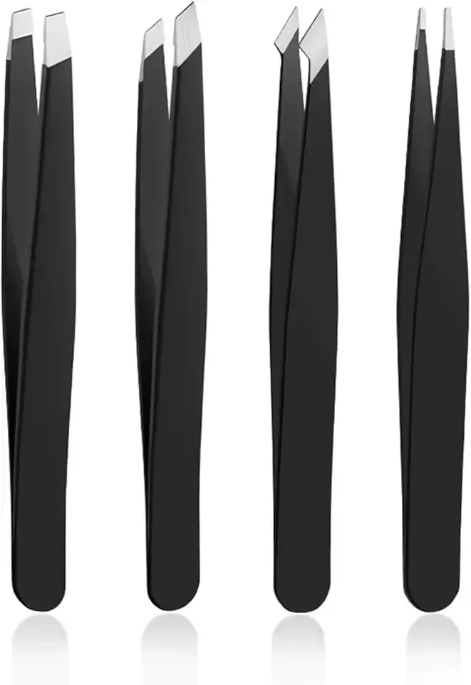 4 PCS Stainless Steel Tweezers Set – Precision Tweezers for Ingrown Hair, Facial Hair, Splinter, Blackhead and Tick Remover