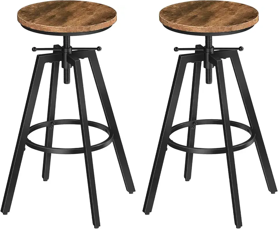 Bar Stools, Height Adjustable Swivel Bar Stool, Counter Height Bar Stool, Set of 2 Industrial Bar Stools, Vintage Round Bar Chairs with Sturdy Metal Frame, Rustic Brown BAHR0701