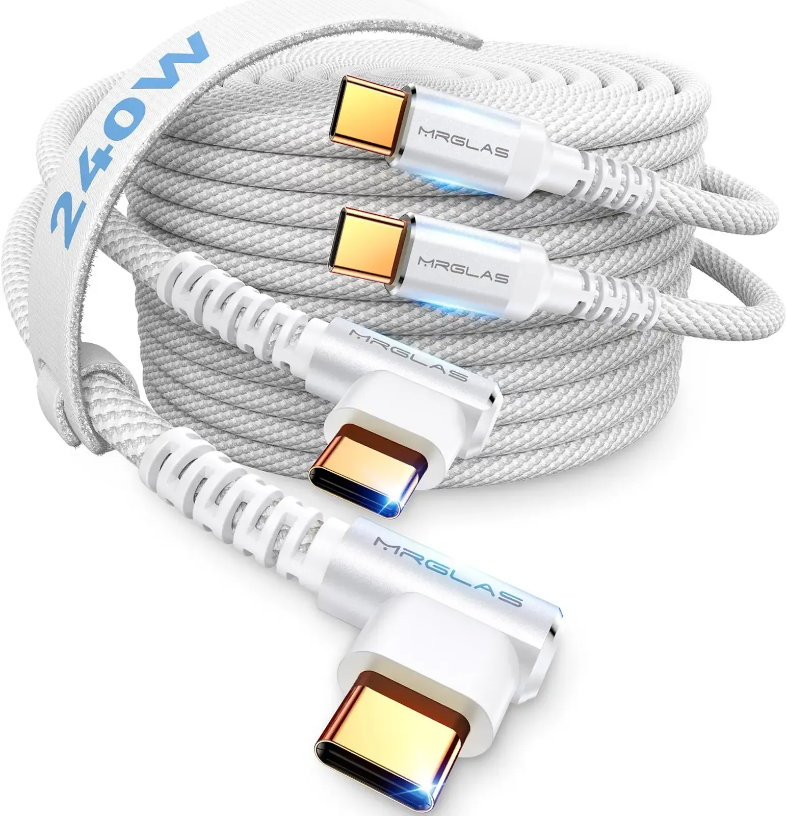 MRGLAS 2-Pack 240W USB C to USB C Cable Fast Charge (6.6ft), USBC to USBC Right Angle Cord Charger for iPhone 17 16 Pro Max, MacBook Pro 2020, iPad Pro 2020, iPad Air 4, Samsung Galaxy S25+/S25 Ultra