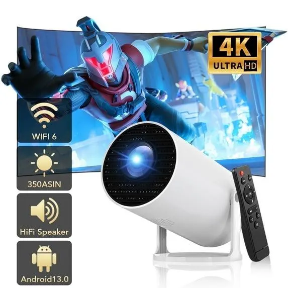 Mini Projector with WiFi and Bluetooth,4K 1080P Support Smart Portable Projector Auto Keystone 180°Adjustable Stand Outdoor Home Theater 150" Projector Compatible for Laptop, PC, Smartphone