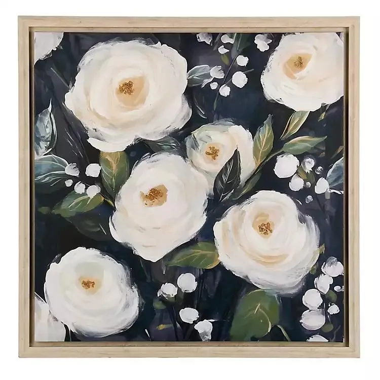 Navy Floral Framed Canvas Art Print