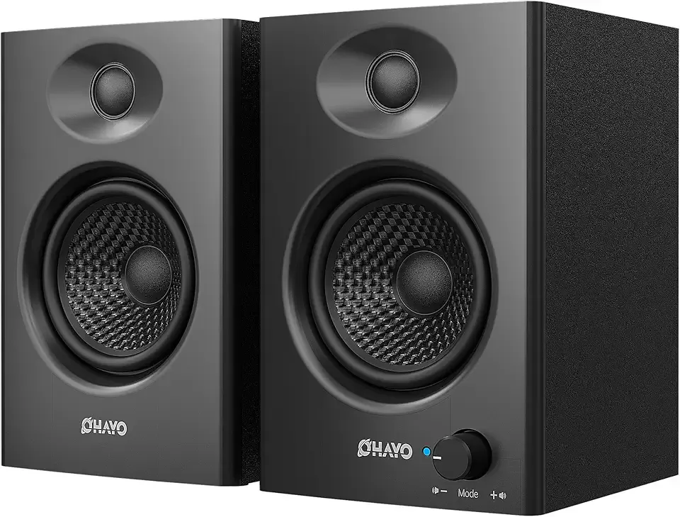 OHAYO 60W Computer Speakers for Music and Gaming, Active Bluetooth 5.3, Stereo 2.0 Speakers for Desktop PC or Laptop, 3.5mm Aux RCA USB Input, 1 Pair, Black