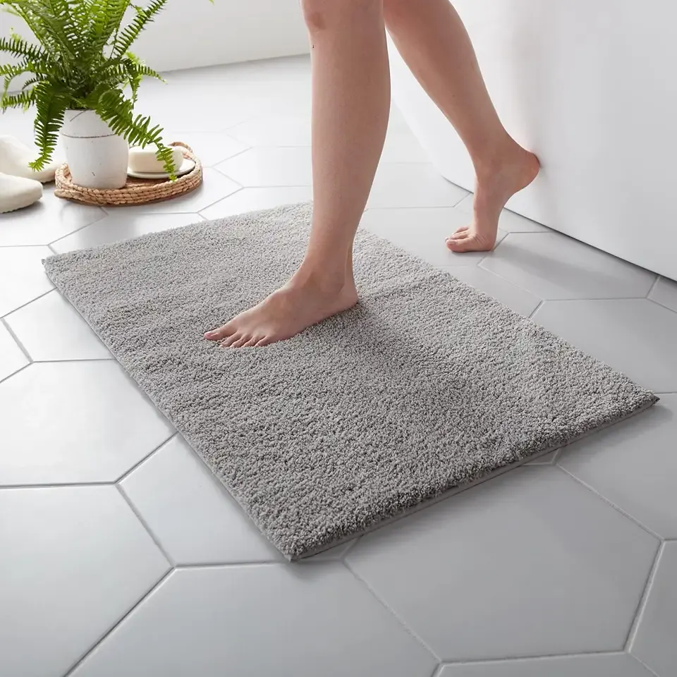 MARTHA STEWART Drylon Microfiber Bath Rug - 1 Piece, Ultra Soft Plush, Non-Slip, Thick, Washable Bathroom Rugs, Home Decor Accessories, Household Essentials, Large Bath Mat, 21" x 34"​, Dark Gray