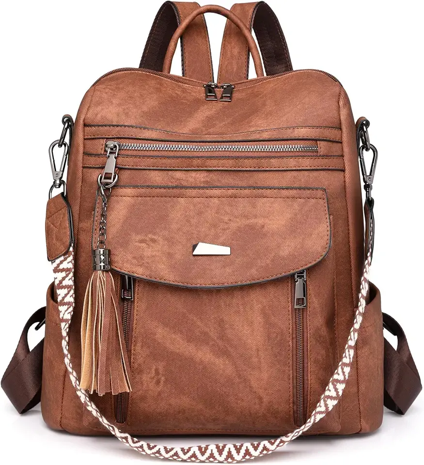 PU Leather Backpack Purse for Women | Fashion Tassel Ladies Purse Backpack Handbags Crossbody Shoulder Bag Suitable for Travel, Weekend Vacations, and Daily Use (Brown)