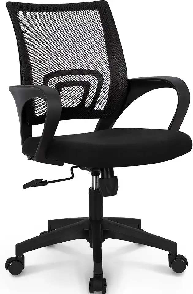 NEO CHAIR Office Desk Computer Chair Ergonomic Mesh Gaming Mid Back Seat with Comfy Lumbar Support Adjustable Height Swivel for Home Task (Black)