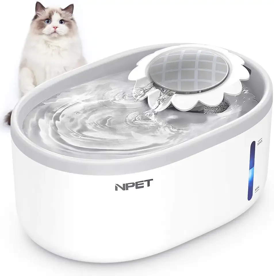NPET Cat Water Fountain with Visible Water Level Window, White Grey 2L/67oz Automatic Pet Water Fountain with Quiet Pump, Dog Water Dispenser for Drinking (Regular)