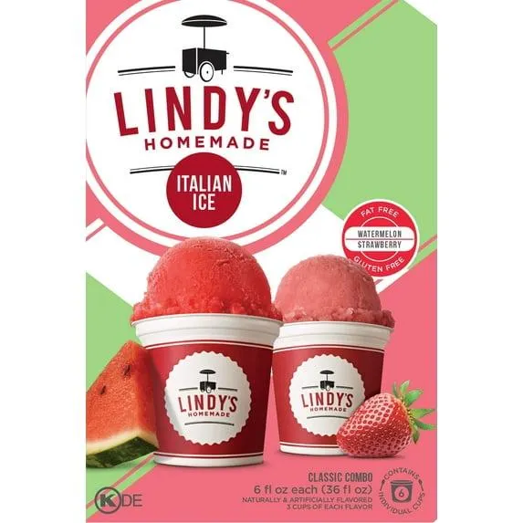 Lindy’s Watermelon & Strawberry Italian Ice, Gluten Free Frozen Dessert, 6 Count – 6 fl oz Cups