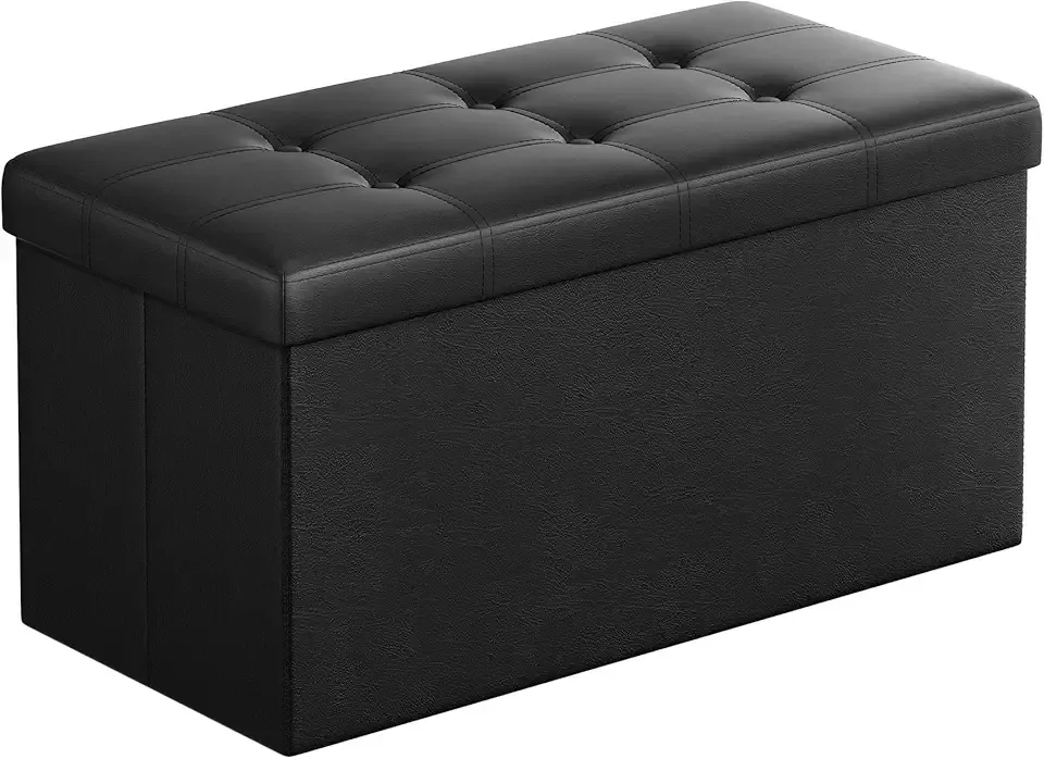MAZIE Collection - 30 Inches Folding Storage Ottoman Bench, Ottoman with Storage, Foot Rest Stool, Load 660 lb, for Living Room, Synthetic Leather, Black ULSF105