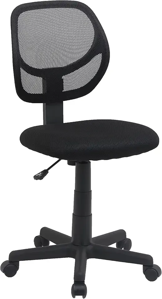 Amazon Basics Rolling Desk Chair, Adjustable, Low Back, Padded Seat, Breathable Mesh, Swivel, Black, 21.25" D x 22.5" W x 38" H