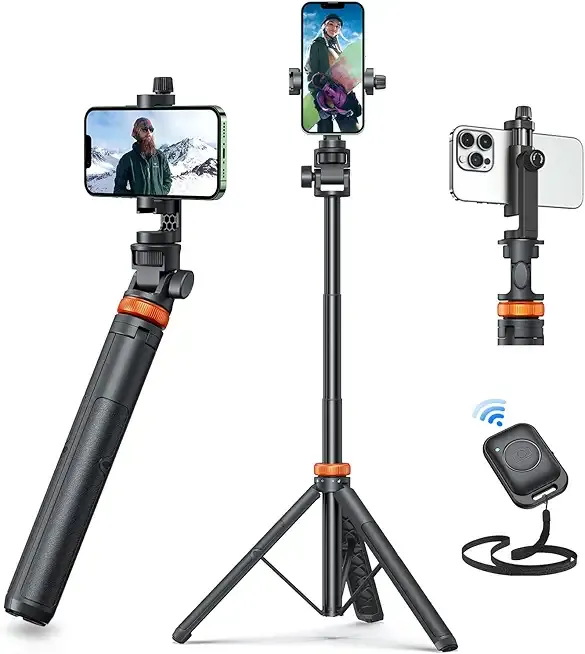 62" Phone Tripod, Tripod for iPhone & Selfie Stick with Remote, Extendable Cell Phone Stand & Ultimate Phone Holder, Solidest Phone Stand Compatible with iPhone/Android