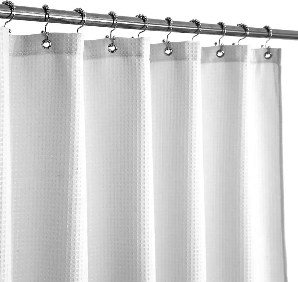 Stall Shower Curtain Fabric 36 x 72 inch - Waffle Weave, Spa, Hotel Collection, Heavy Duty, Water Repellent, White – Pique Pattern for Decorative Bathroom Curtains (230 GSM)