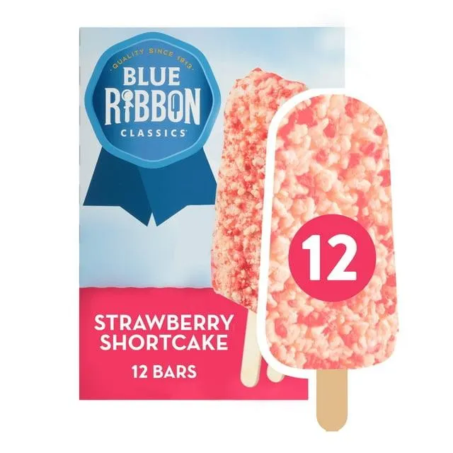Blue Ribbon Classics Strawberry Shortcake Coated Artificially Flavored Vanilla Frozen Dessert Treat Bar, 36 fl oz, 12 Pack
