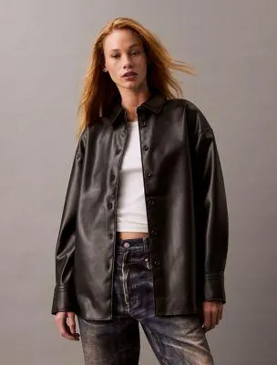 Faux Leather Relaxed Shirt Jacket