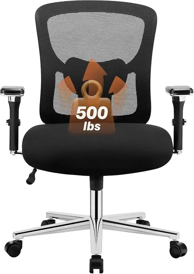 Sweetcrispy Big and Tall Office Desk Chair with Lumbar Support, 500lbs Heavy Duty Mesh Ergonomic Computer Chair with 4D Armrest and Wide Comfy Seat, Wheels for Adult