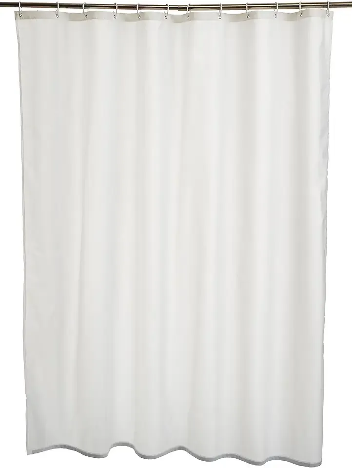 Amazon Basics Bathroom Shower Curtain, Water Resistant Fabric with Grommets & Hooks, Machine Washable, 72"x72", White