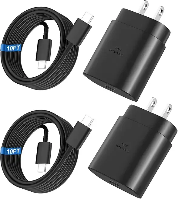 Super Fast Charger Type C, 25W USB C Wall Charger Fast Charging for Samsung Galaxy S25 Ultra/S25/S25+/S24+/S24 Ultra/S24/S24+/S23 Ultra/S22 Ultra/S21 with 10FT Long Android Type C Charger Cable 2Pack
