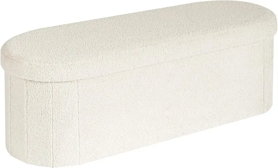 Ottoman with Storage for Living Room, Sherpa Folding Storage Ottoman Foot Rest, 43.3 Inches Collapsible Bedroom Bench White