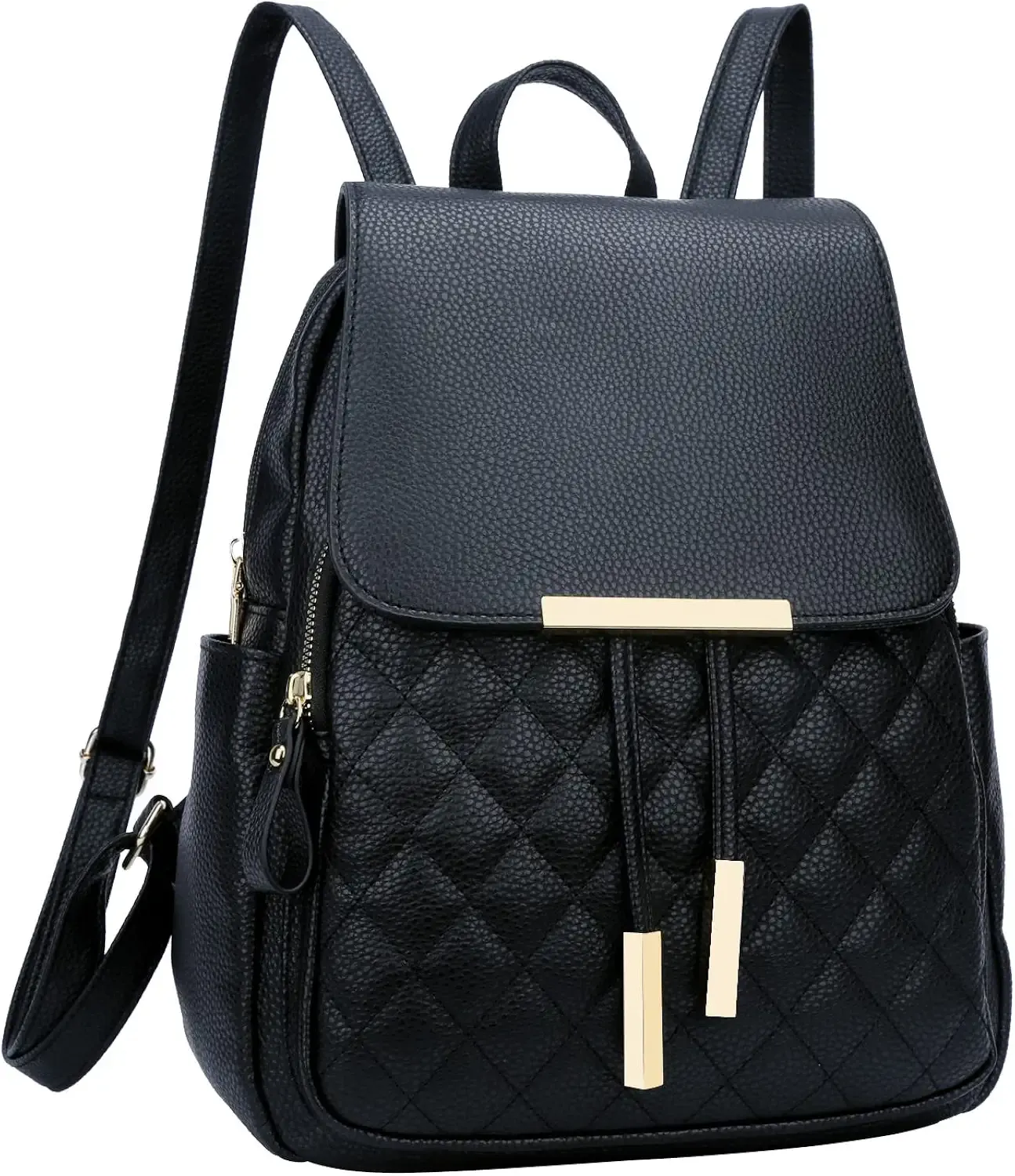 KKXIU Quilted Trendy Leather Backpack Purse for Women and Ladies Shoulder Travel Daypacks Bags (Black)