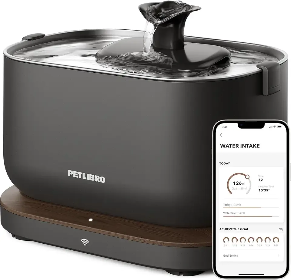 PETLIBRO Cat Water Fountain, App Monitoring Pet Fountains for Cats Indoor with Stainless Steel Tray, 2.5L/84oz Dockstream Automatic Water Dispenser for Drinking, 2.4G Wi-Fi Smart Bowl Inside