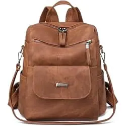 WYFJNX PU Leather Backpack Purse for Women Fashion Multipurpose Design Handbag Ladies Shoulder Bags Travel Backpack Brown