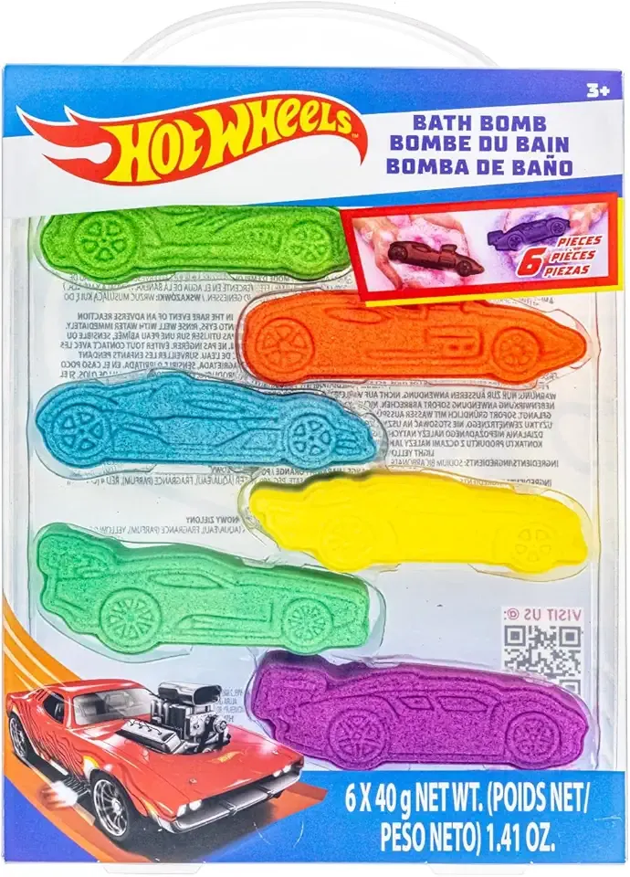 Hot Wheels 6 Piece Bath Bombs for Kids, Bubble Gum Scented, Bath Toys for Kids, Ages 3+, by Townley Girl