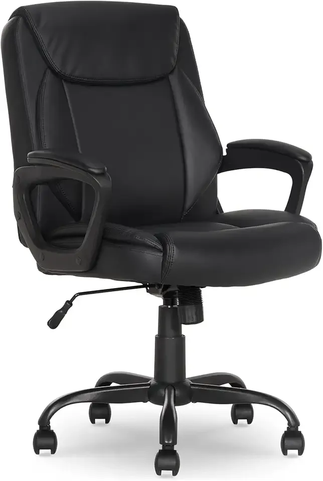 Amazon Basics Classic Puresoft PU Padded Mid-Back Height Adjustable Office Computer Desk Chair with Armrest, 26"D x 23.75"W x 42"H, Black