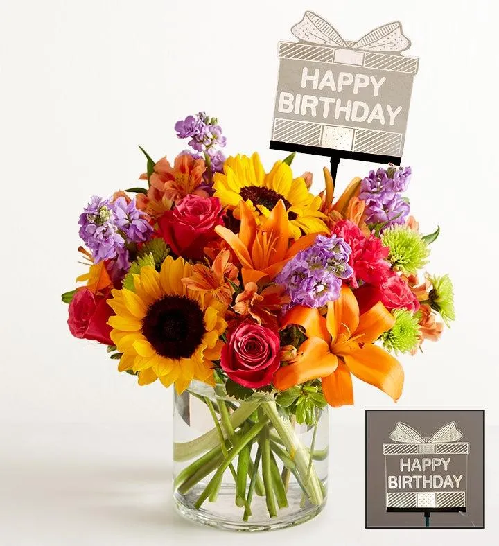 Floral Embrace™ with Happy Birthday LED Pick