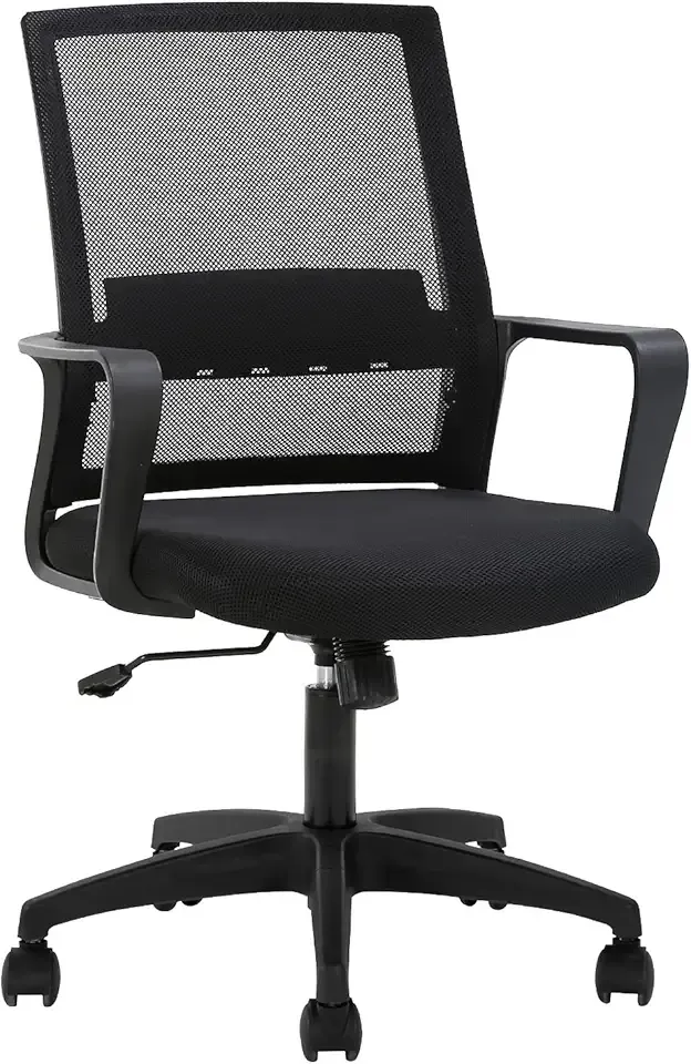 FDW Office Chair Ergonomic Desk Chair Mid-Back Mesh Computer Chair Lumbar Support Comfortable Executive Adjustable Rolling Swivel Task Chair with Armrests,Black