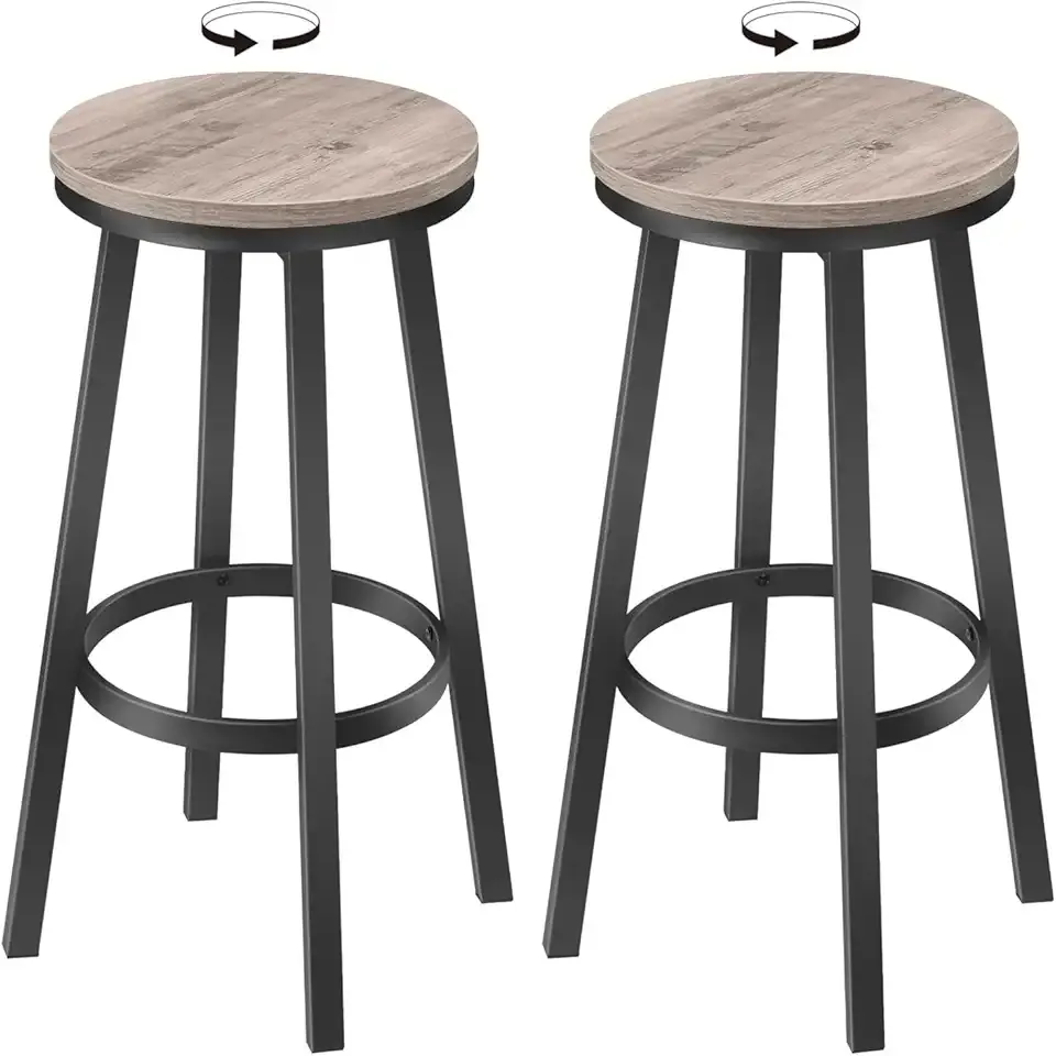 Bar Stools, Set of 2 Swivel Bar Stools, Round Bar Chairs with Footrest, 26.4" Swivel Counter Stools, Industrial Kitchen Breakfast Bar Chairs, Greige BAHG1301