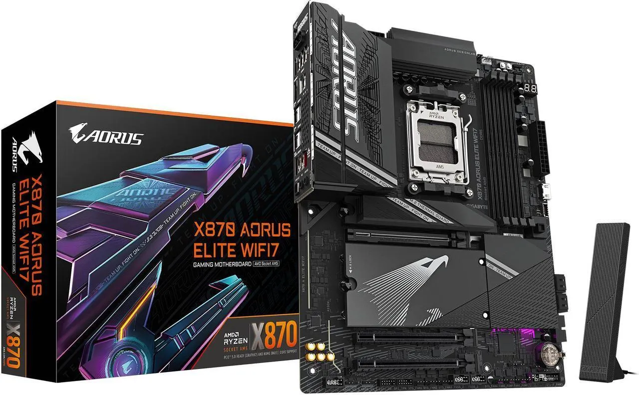 GIGABYTE X870 AORUS ELITE WIFI7 AM5 LGA 1718, ATX, DDR5, 4x M.2, PCIe 5.0, USB4, Wi-Fi 7, 2.5GbE LAN, EZ-Latch, 5-Year Warranty