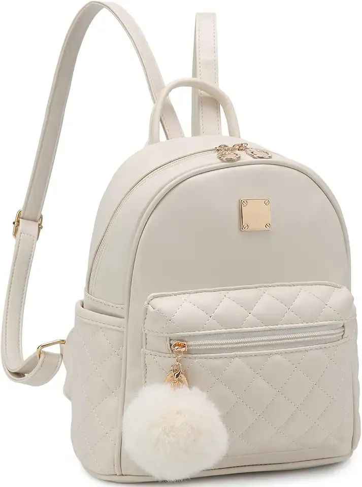 Girls Fashion Mini Backpack Purse Small Cute Plaid Leather Women Backpacks Little Bag (Ivory)
