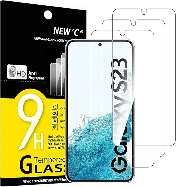 NEW'C 3 Pack Designed for Samsung Galaxy S23 Screen Protector Tempered Glass, Anti Scratch, Bubble Free, Ultra Resistant