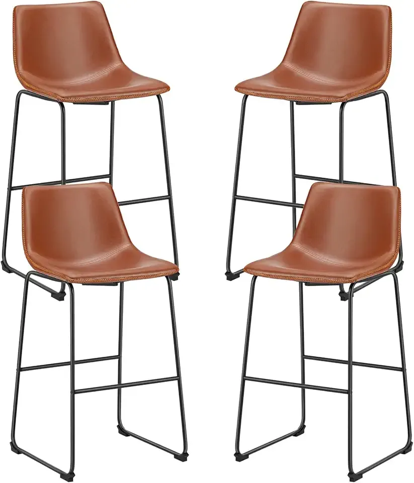 Sweetcrispy Counter Height Bar Stools Set of 4, 30 inch Height Stool Faux Leather Barstools with Back, Armless Kitchen Island Countertop Comfortable Modern Chairs with Metal Legs - Brown
