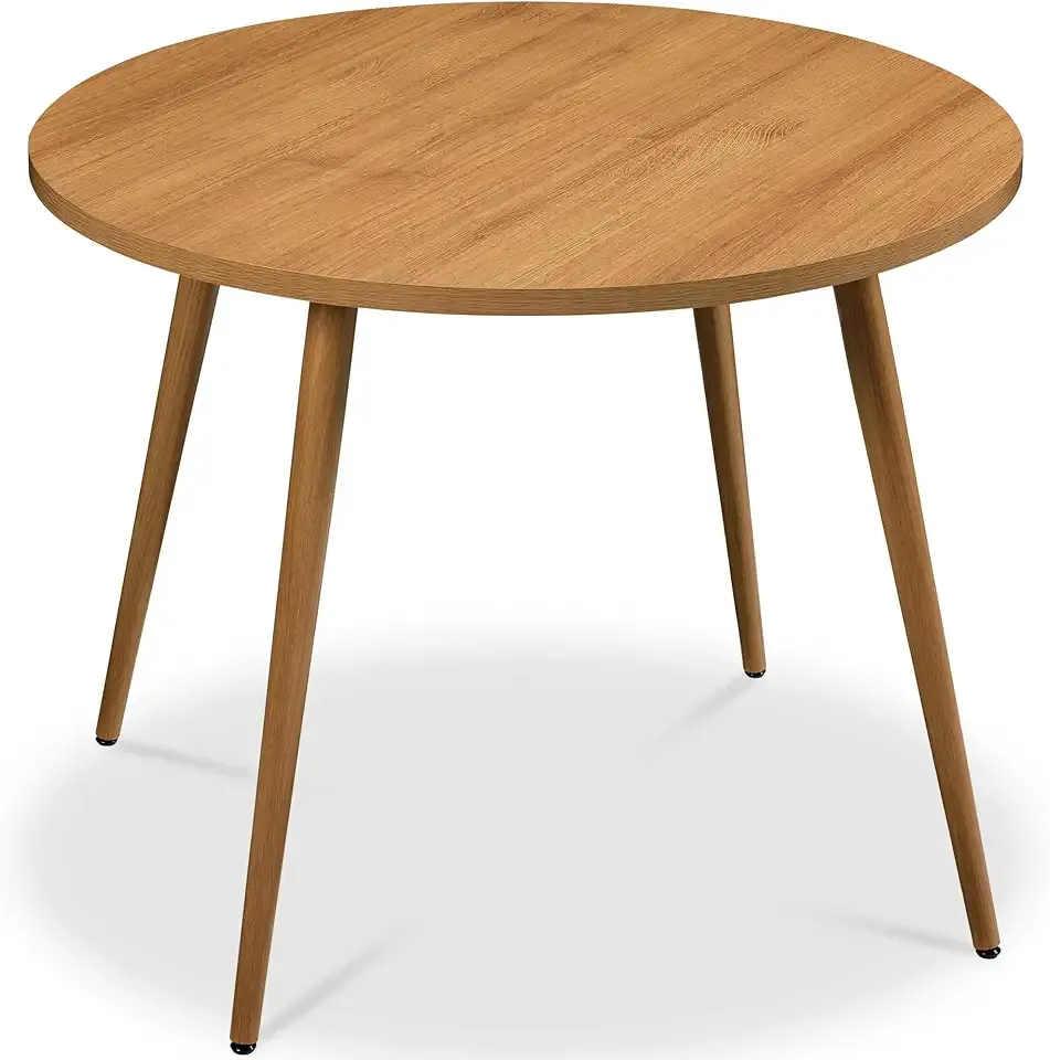 Best Choice Products Round 35.5in Dining Table for 4 w/Sturdy Wood Finish Steel Legs, Mid Century Modern, Space-Saving, Small Space Circle Dinette for Home, Kitchen, Apartment - Pecan