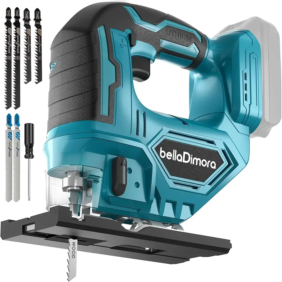 Jig saw compatible with Makita 18V Battery (Battery not Included), Cordless Jigsaw with LED Work Light, 0°- 45° Bevel Cuts, 3 Orbital Settings for Straight/Curve/Bevel/Circle Cutting