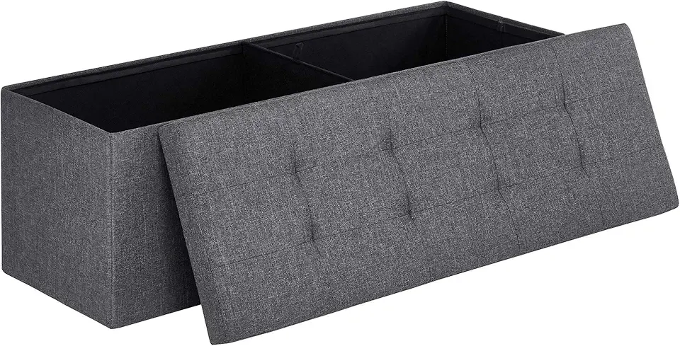 MAZIE Collection - 43 Inches Folding Storage Ottoman Bench, Ottoman Foot Rest, End of Bed Bench, Storage Chest, Load 660 lb, for Living Room, Bedroom, Entryway, Dark Gray ULSF77K