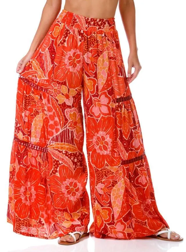 Angie Juniors Smocked Floral Crochet Pants