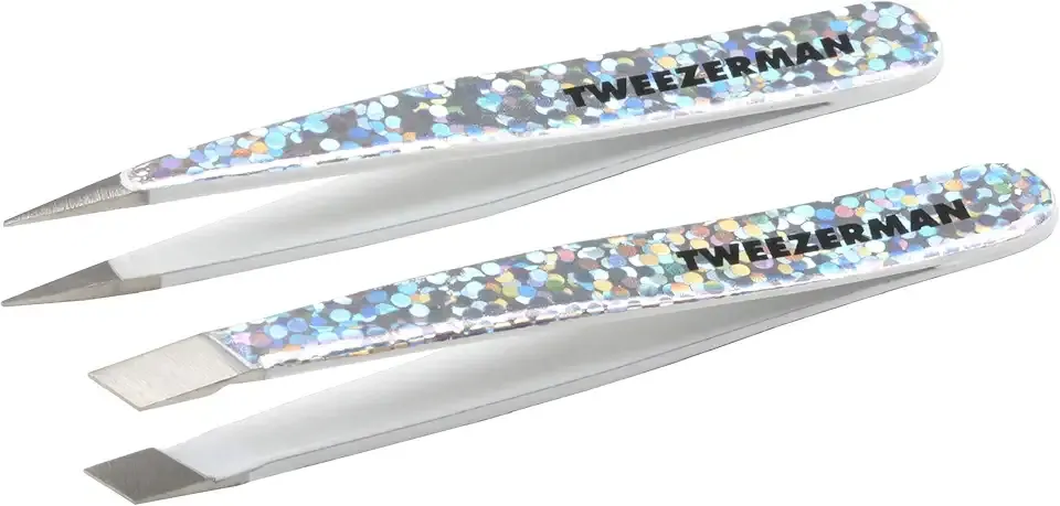 Tweezerman Hollygraphic Micro Mini Slant & Point Tweezer Set - Eyebrow Tweezers for Women and Men