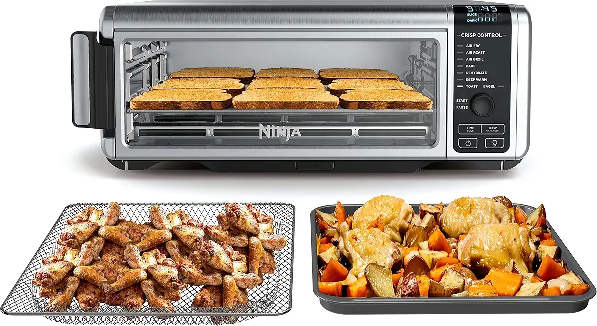 Ninja Digital Air Fry Countertop Oven, 8-in-1 Functionality, 1800W, Flip-Up Design, XL Capacity, Air Fry Basket, Wire Rack & Crumb Tray, Silver, SP101