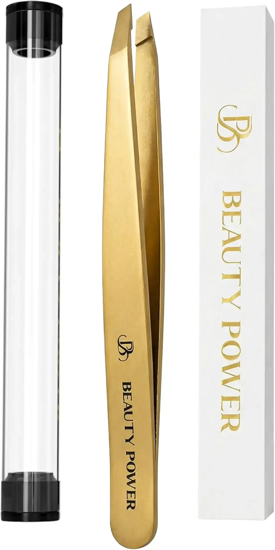 Ultra-Precision Professional Slant Tweezers for Women Facial Hair - German Stainless Steel, Lightweight Black Tweezers for Women & Men, Ideal for Eyebrow & Facial Grooming (Matte Gold)